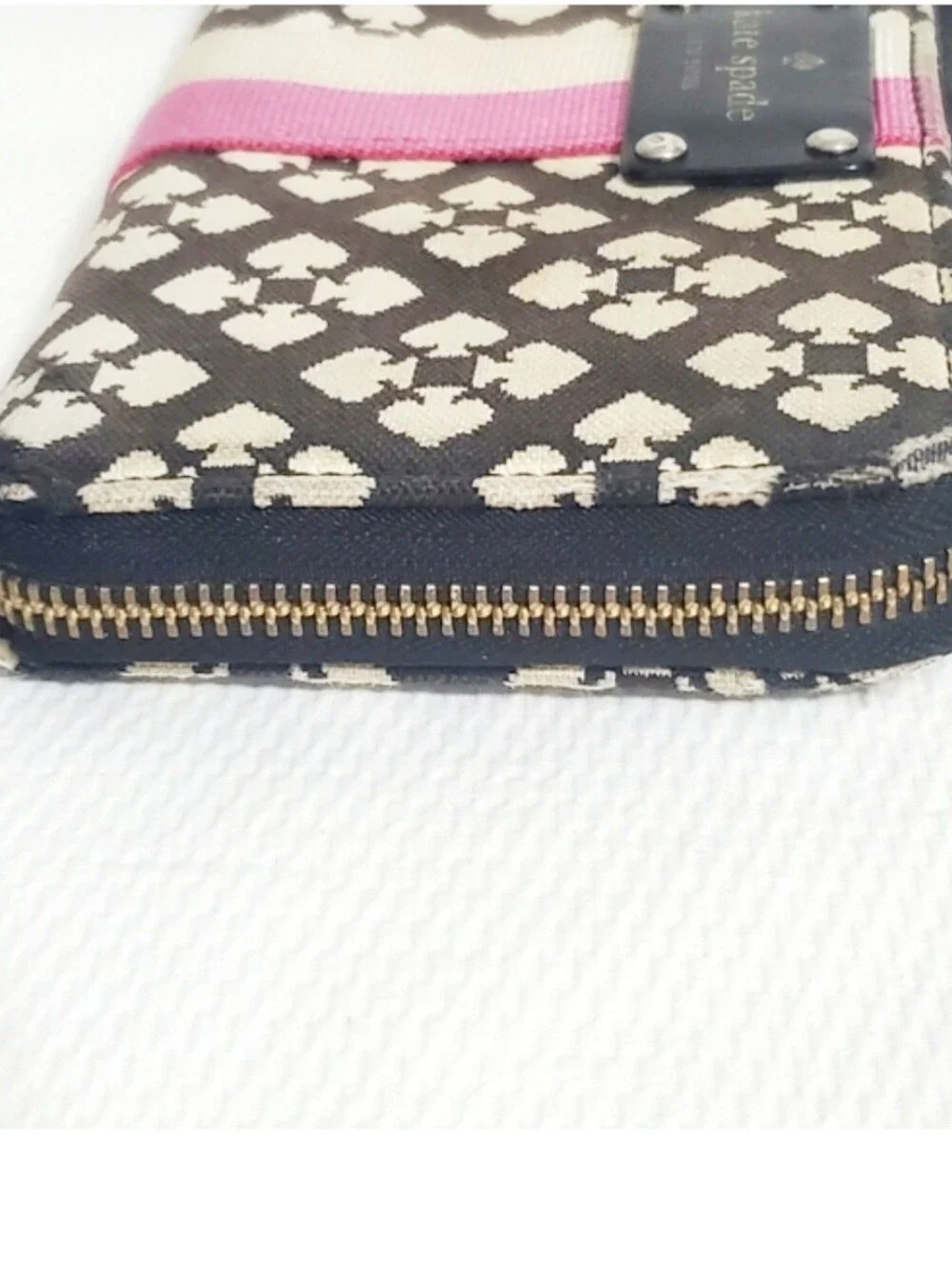 Kate Spade Nada Signature Canvas Wallet Black Pink Stripe